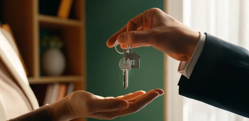 House keys passing from one hand to another